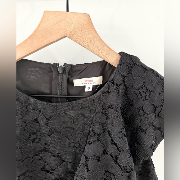 Trina Trina Turk Kirei Ruffle Front Lace Dress Black Size 6 - Picture 5 of 6